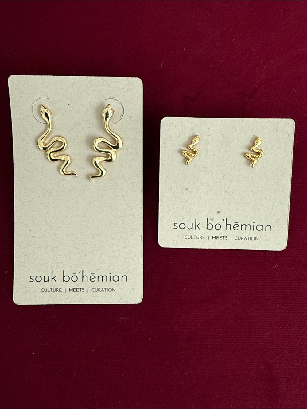 Souk Bohemian Gold Snake Drop & Stud Earring Set